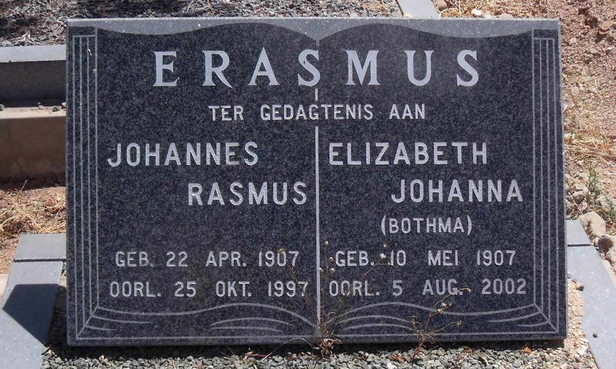 ERASMUS Johannes Rasmus 1907-1997 &amp; Elizabeth Johanna BOTHMA 1907-2002