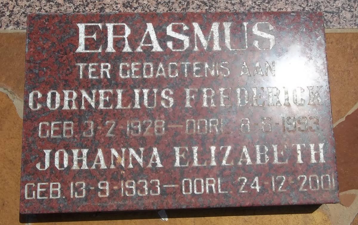 ERASMUS Cornelius Frederick 1928-1993 &amp; Johanna Elizabeth 1933-2001