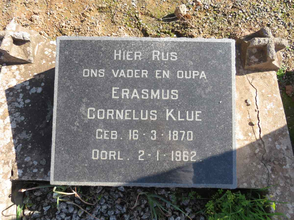 ERASMUS Cornelus Klue 1870-1962