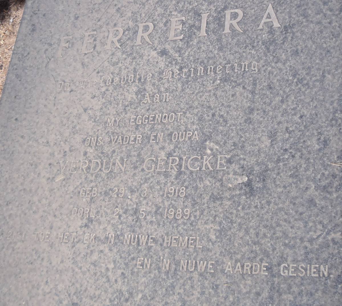 FERREIRA Verdun Gericke 1918-1989