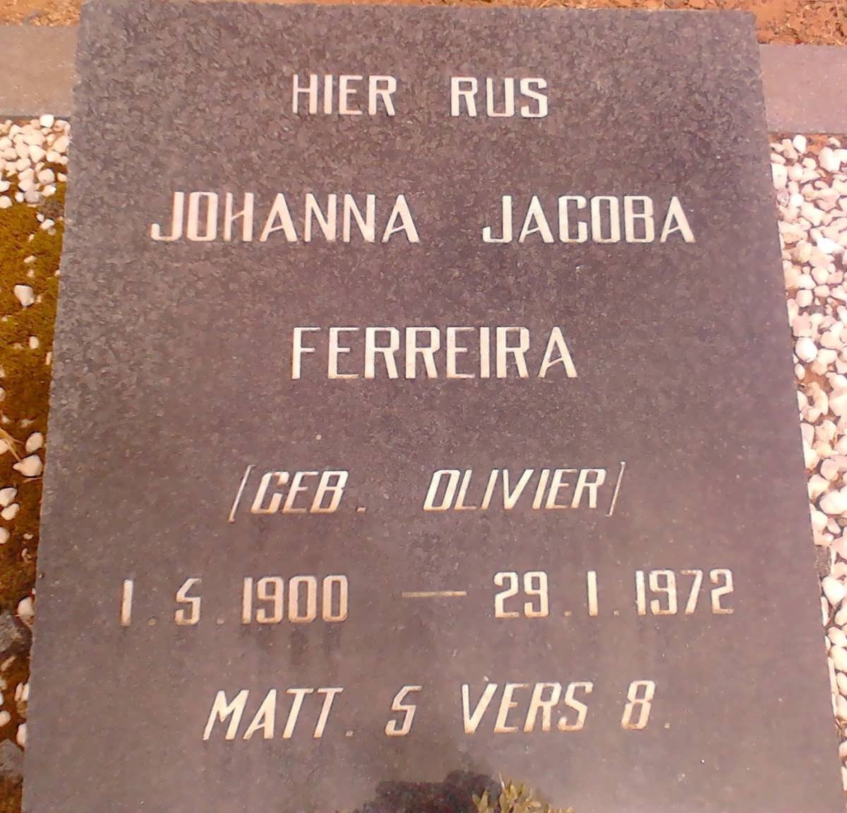 FERREIRA Johanna Jacoba nee OLIVIER 1900-1972