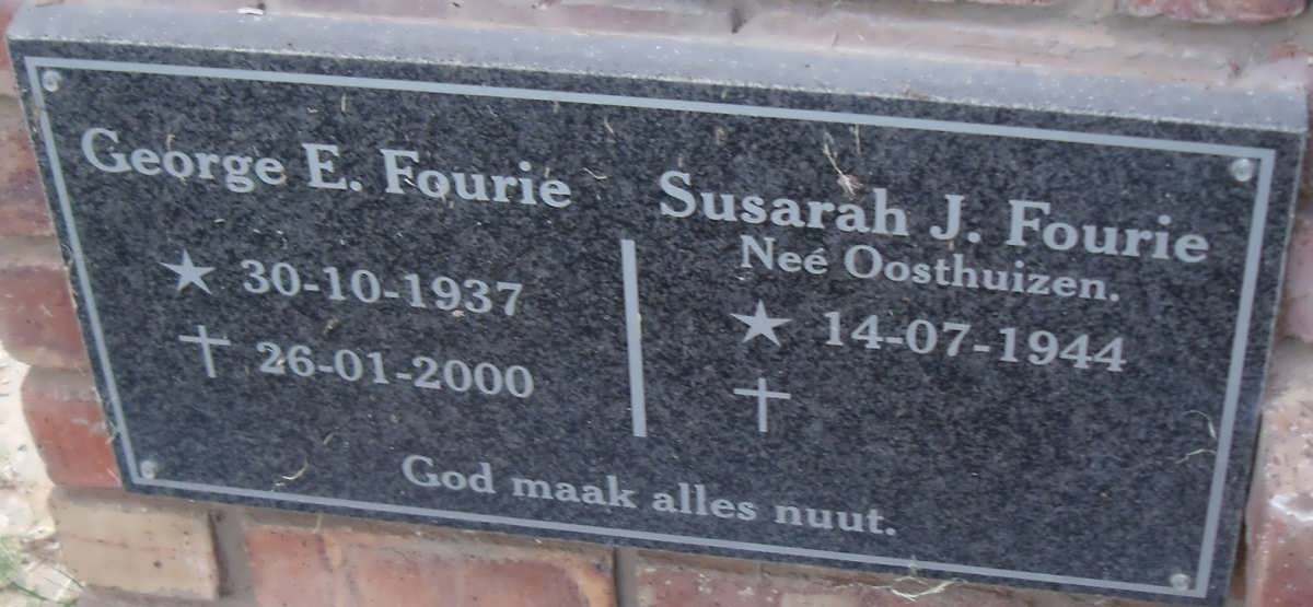 FOURIE George E. 1937-2000 &amp; Susarah J. OOSTHUIZEN 1944-