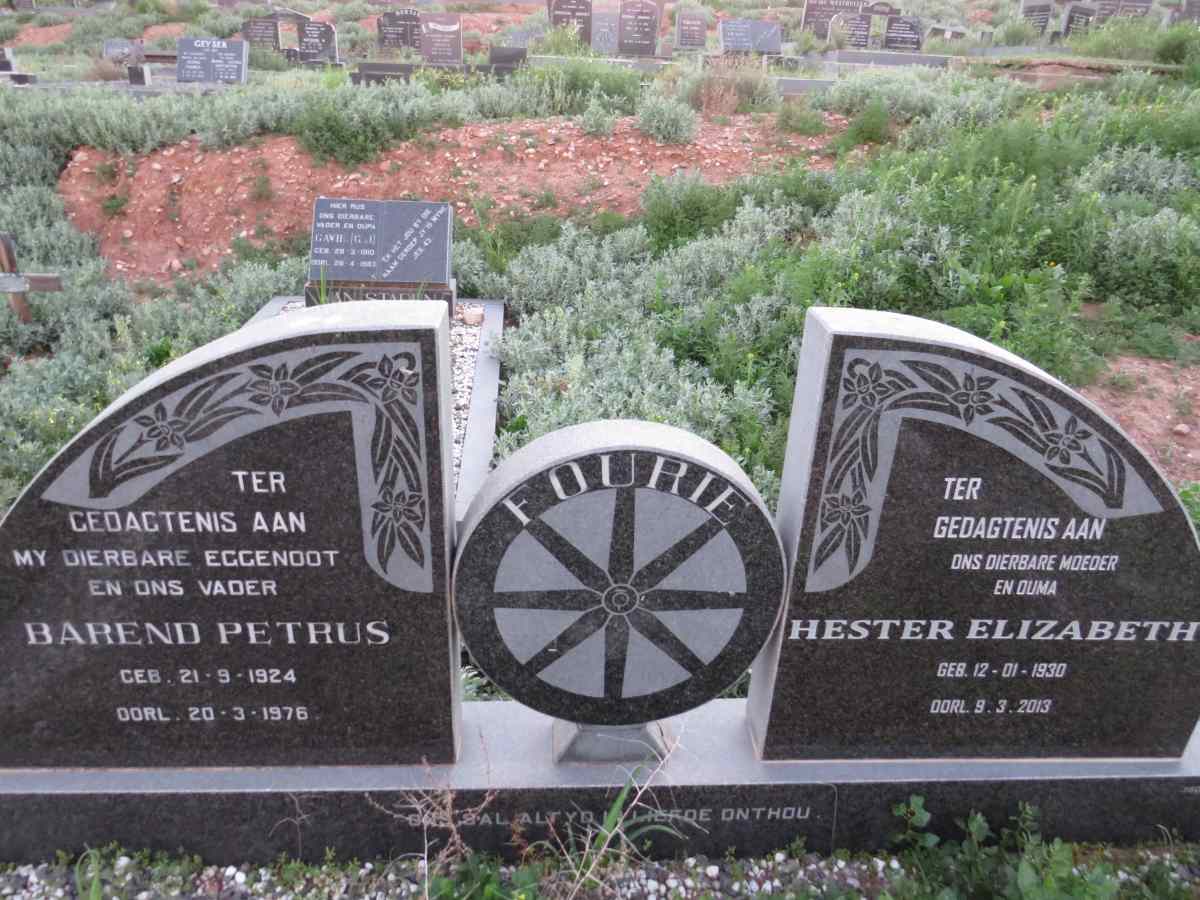 FOURIE Barend Petrus 1924-1976 & Hester Elizabeth 1930-2013