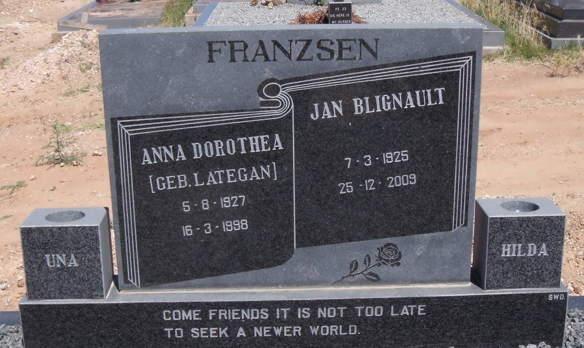 FRANZSEN Jan Blignault 1925-2009 &amp; Anna Dorothea LATEGAN 1927-1998