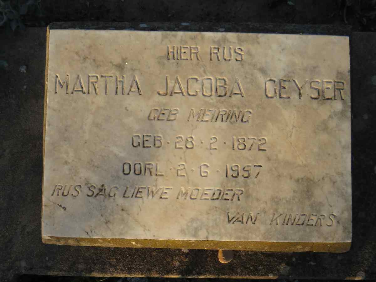 GEYSER Martha Jacoba nee MEIRING 1872-1957