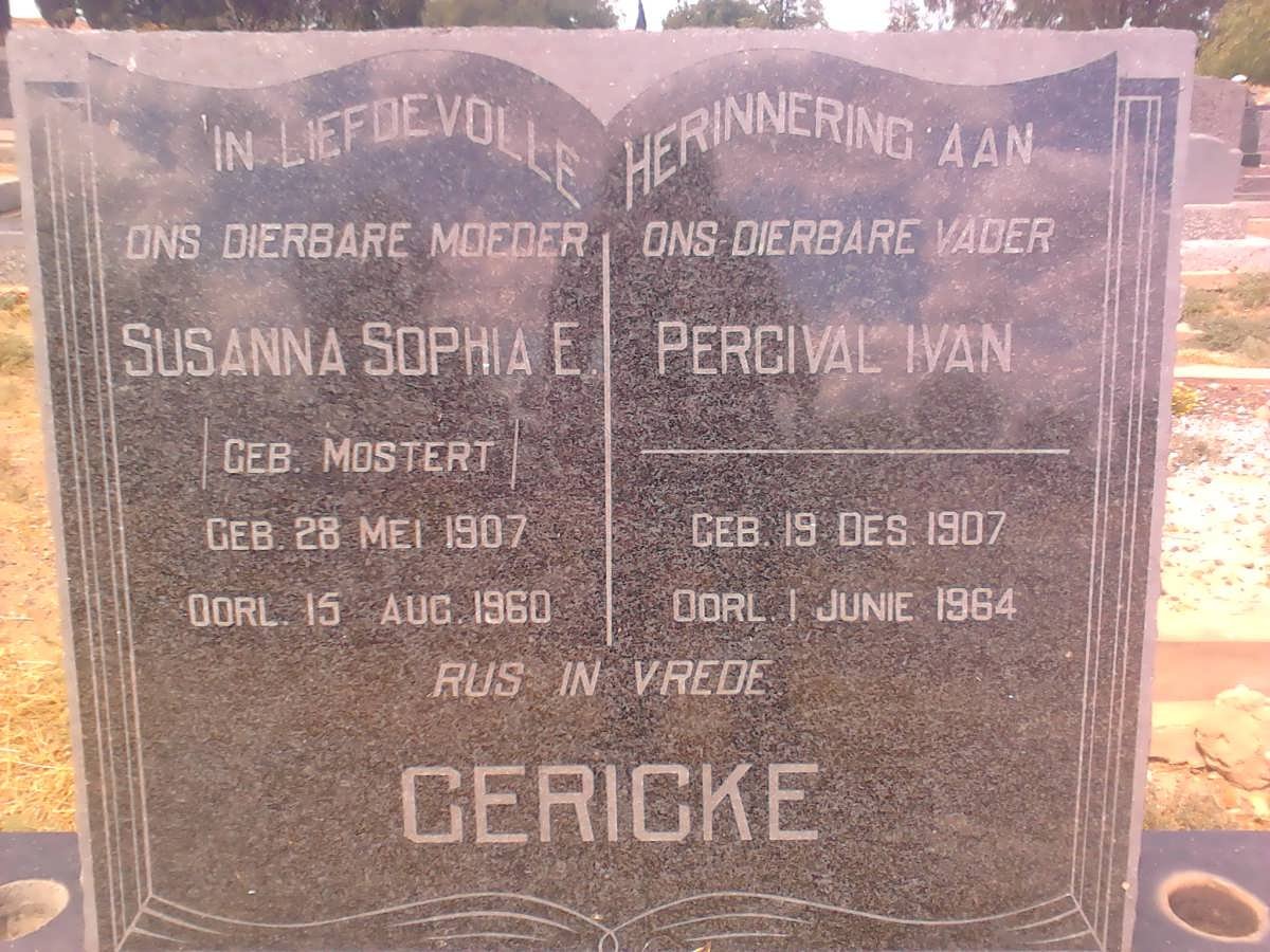 GERICKE Percival Ivan 1907-1964 &amp; Susanna Sophia E. MOSTERT 1907-1960