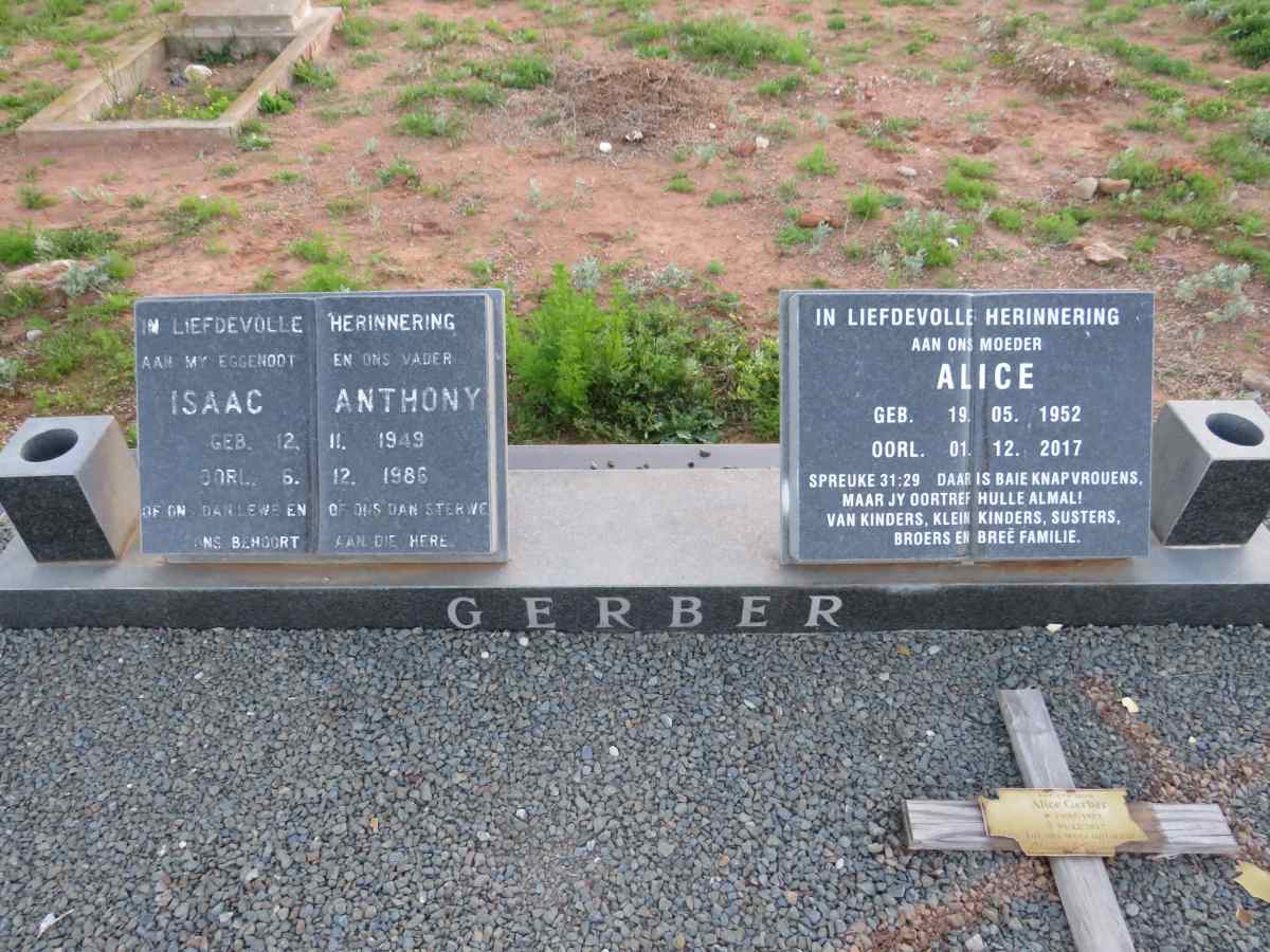 GERBER Isaac Anthony 1949-1987 & Alice 1952-2017