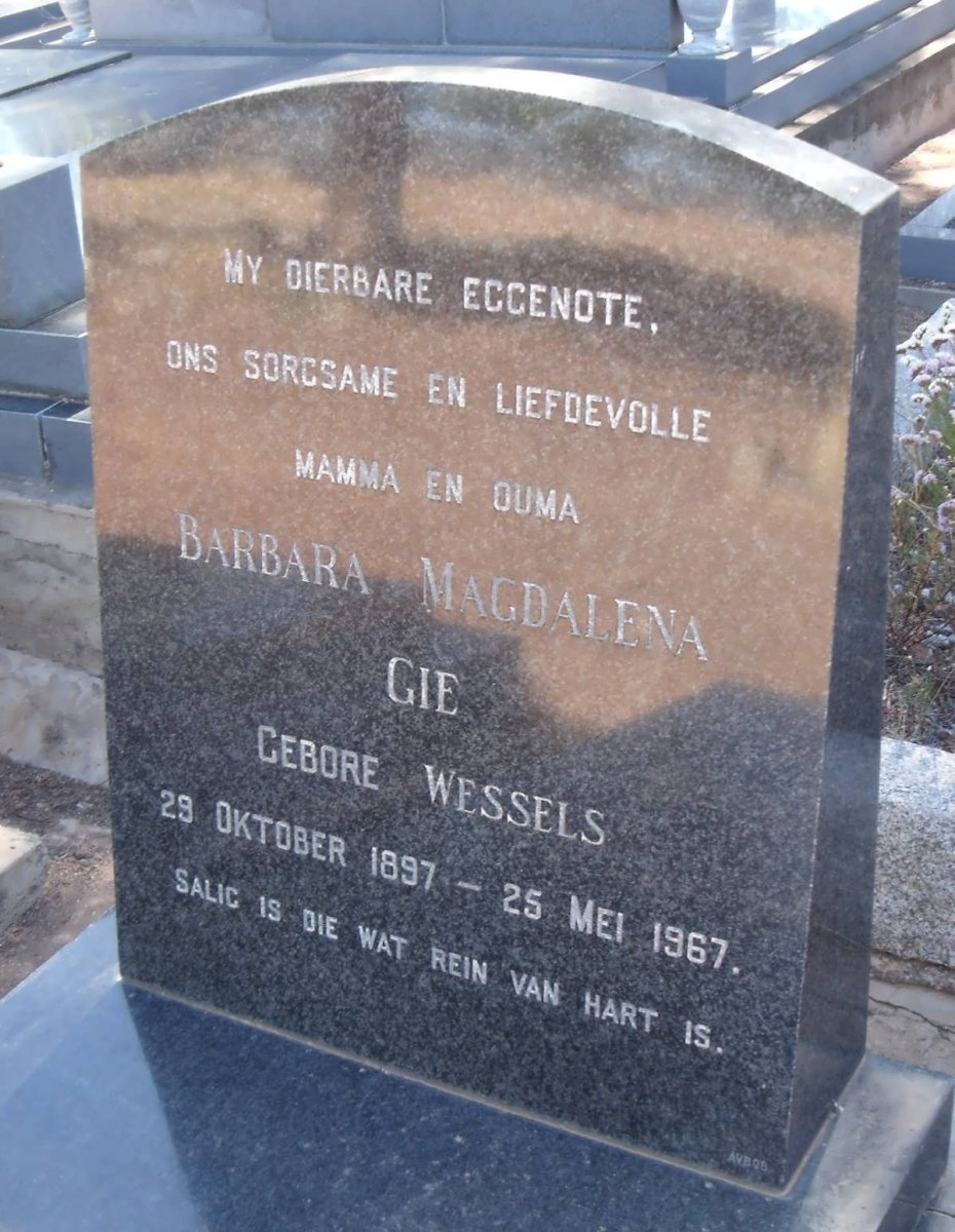 GIE Barbara Magdalena nee WESSELS 1897-1967