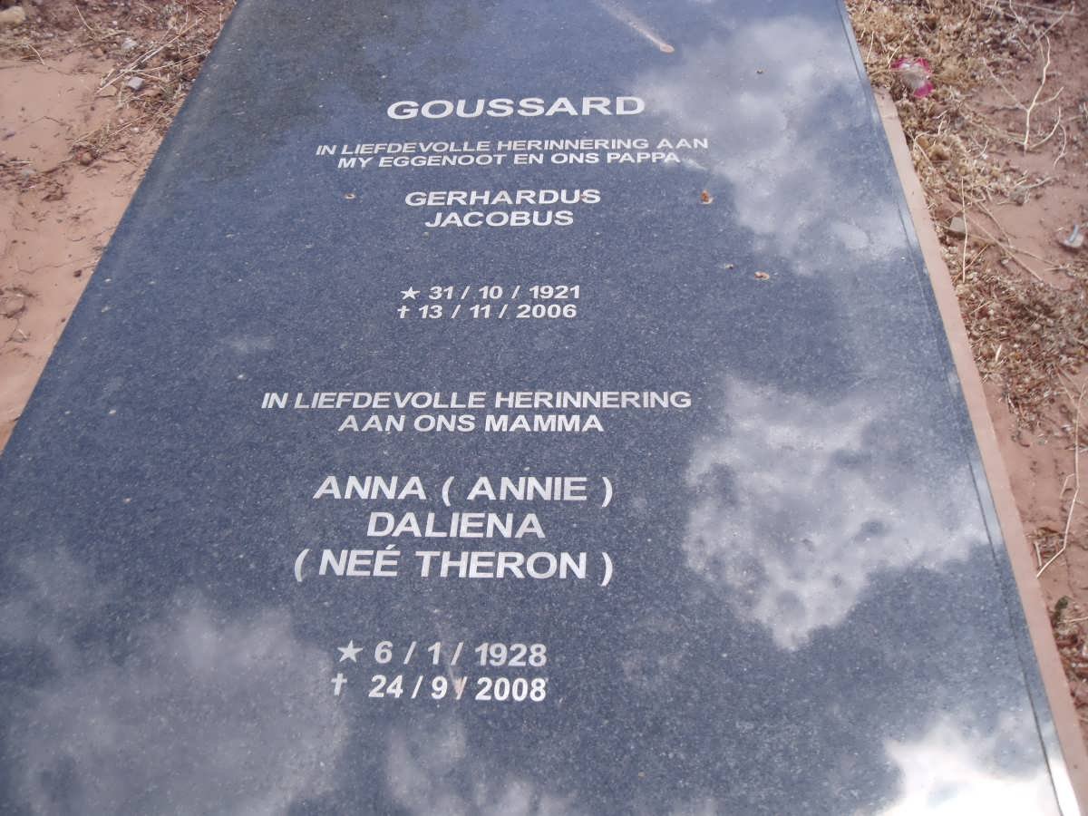 GOUSSARD Gerhardus Jacobus 1921-2006 &amp; Anna Daliena THERON 1928-2008