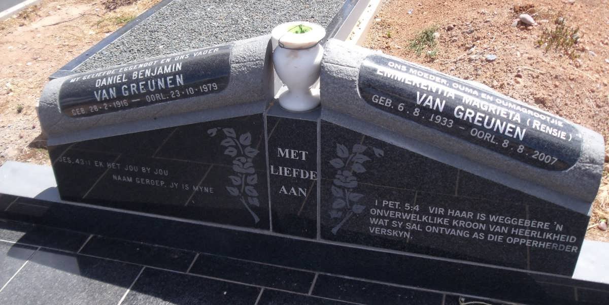 GREUNEN Daniel Benjamin, van 1916-1979 &amp; Emmerentia Magrieta 1933-2007 