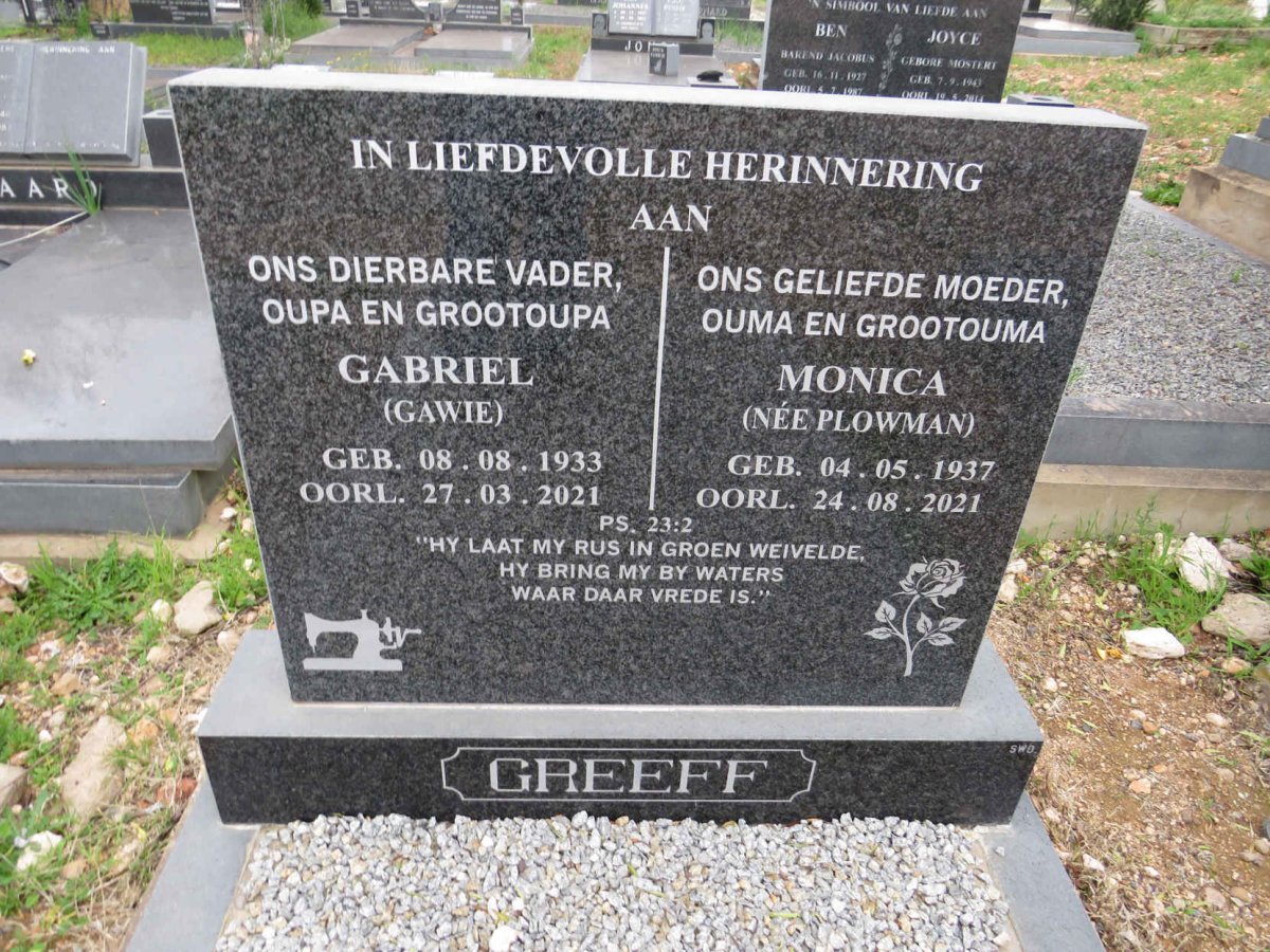 GREEFF Gabriel 1933-2021 & Monica PLOWMAN 1937-2021