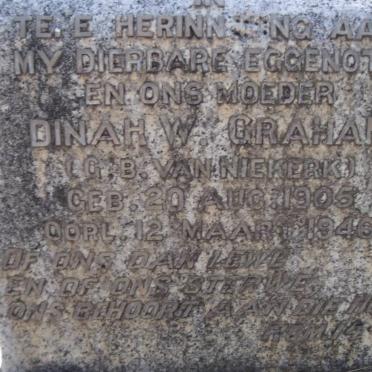 GRAHAM Dinah W. nee VAN NIEKERK 1905-1946