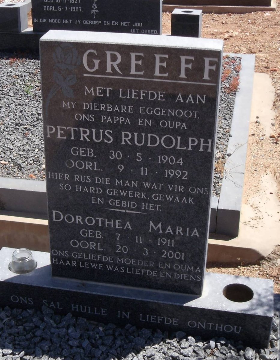 GREEFF Petrus Rudolph 1904-1992 &amp; Dorothea Maria 1911-2001