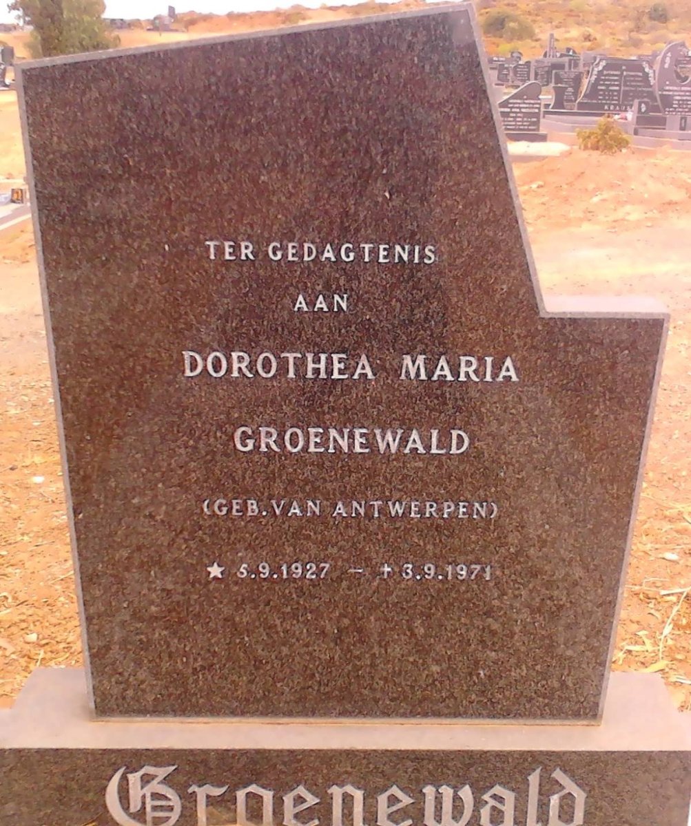 GROENEWALD Dorothea Maria nee VAN ANTWERPEN 1927-1971