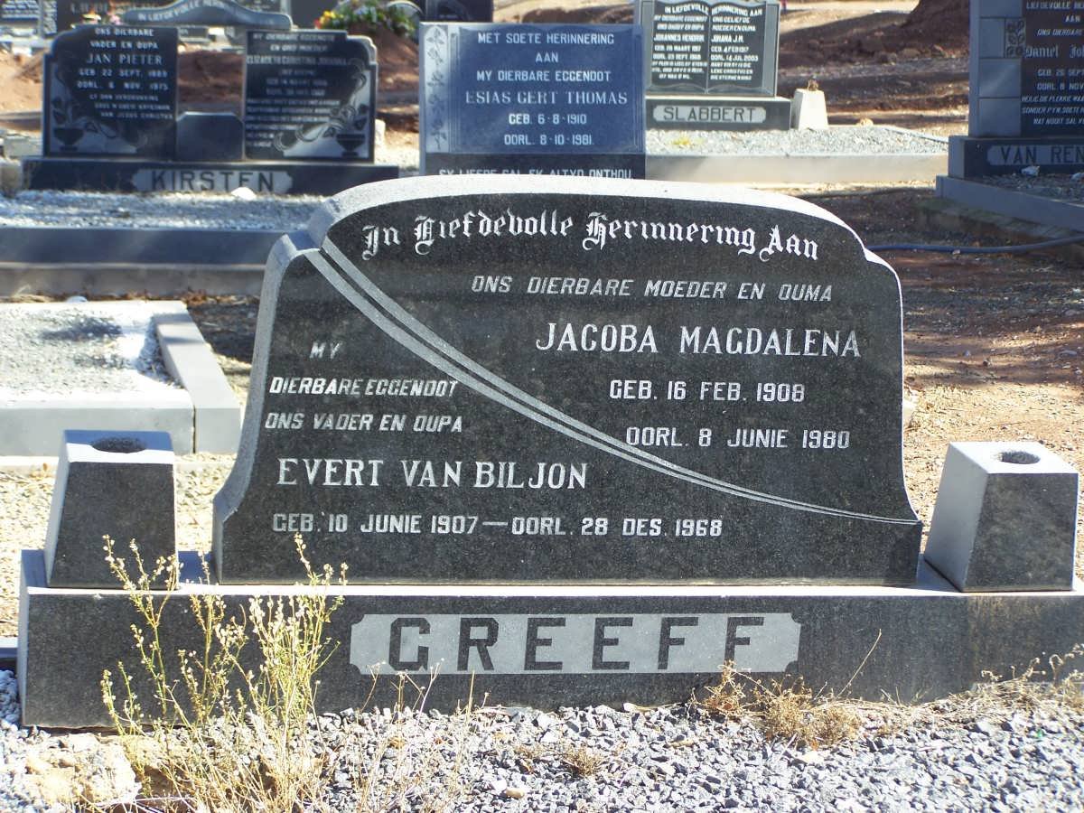 GREEFF Evert van Biljon 1907-1968 &amp; Jacoba Magdalena 1908-1980