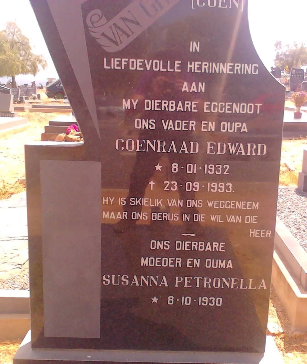 GREUNEN Coenraad Edward, van 1932-1993 &amp; Susanna Petronella 1930-