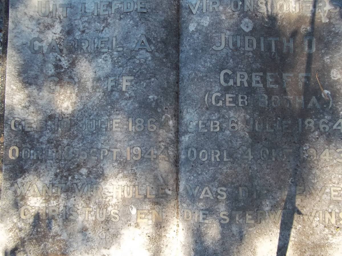 GREEFF Gabriel A. 1864-1944 &amp; Judith D.BOTHA 1864-1943