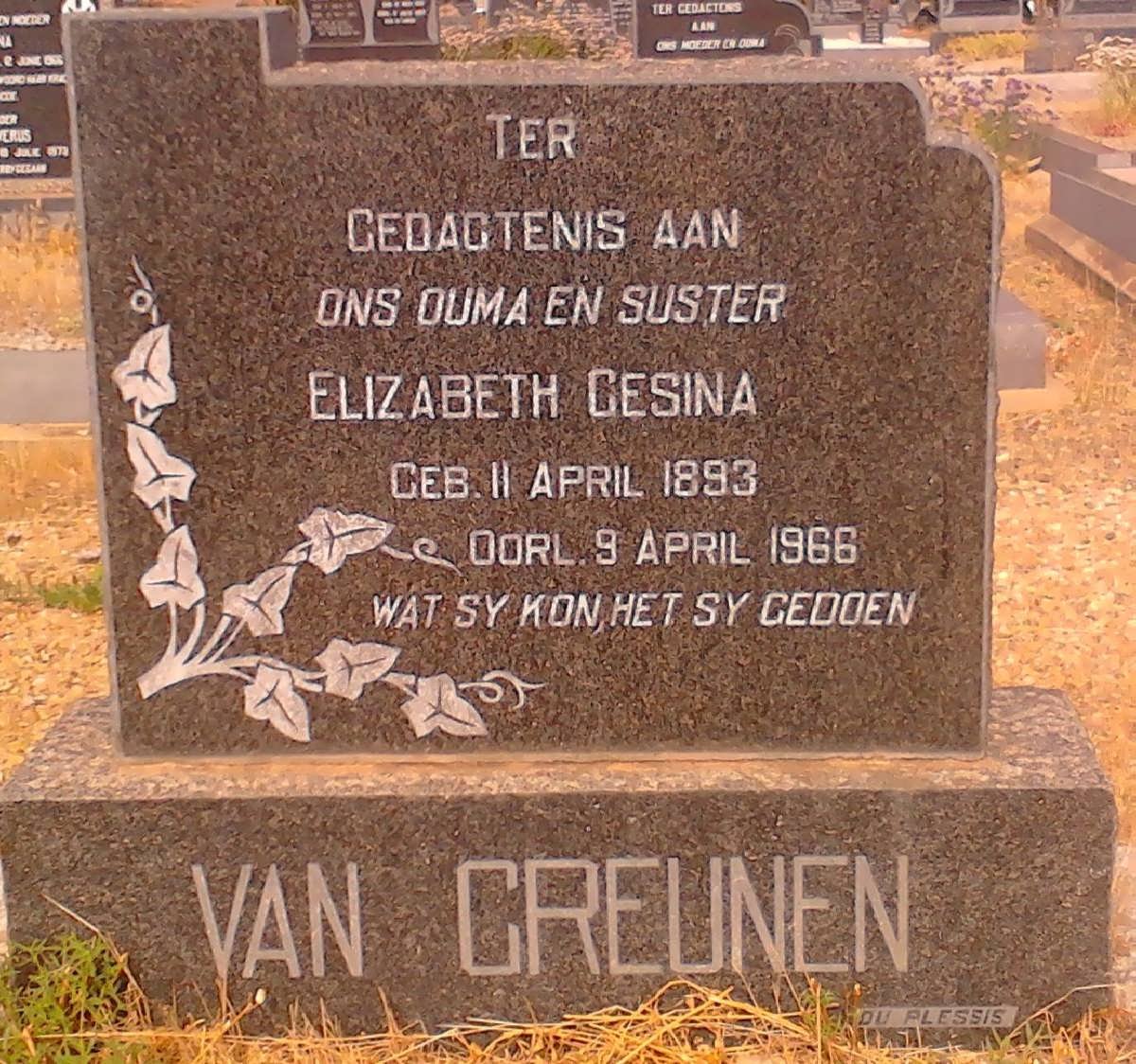 GREUNEN Elizabeth Gesina, van 1893-1966