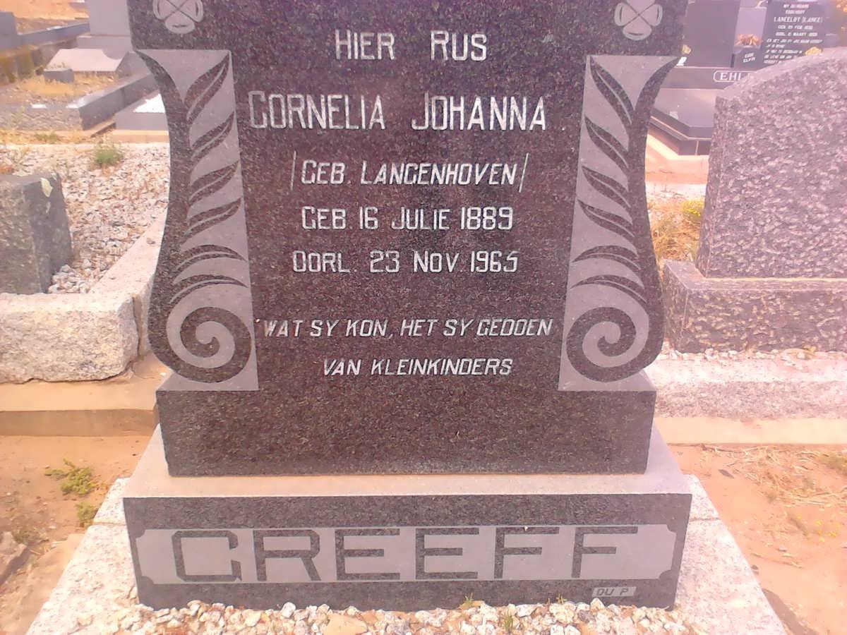 GREEFF Cornelia Johanna nee LANGENHOVEN 1889-1965