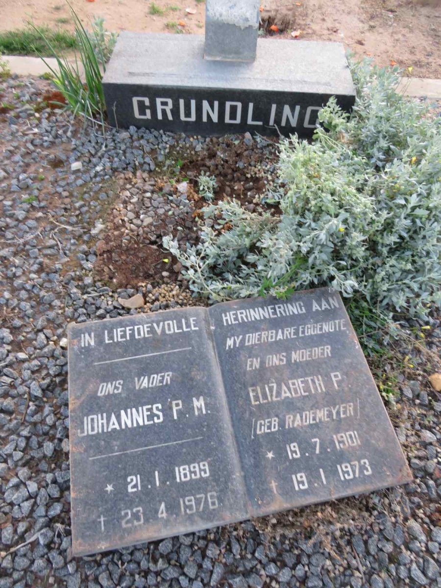 GRUNDLING Johannes P.M. 1899-1976 & Elizabeth P. RADEMEYER 1901-1973