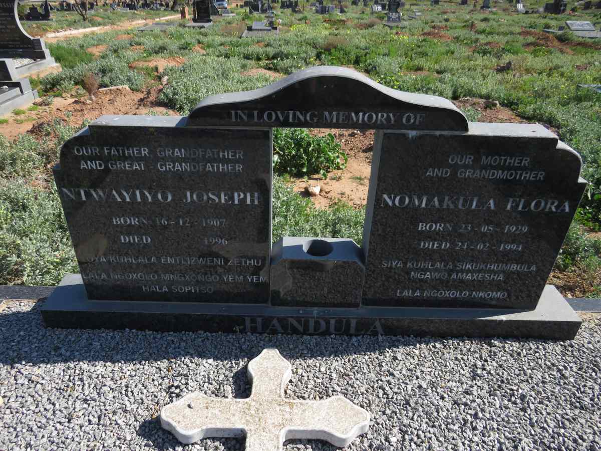 HANDULA Ntwayiyo Joseph 1907-1996 & Nomakula Flora 1929-1994