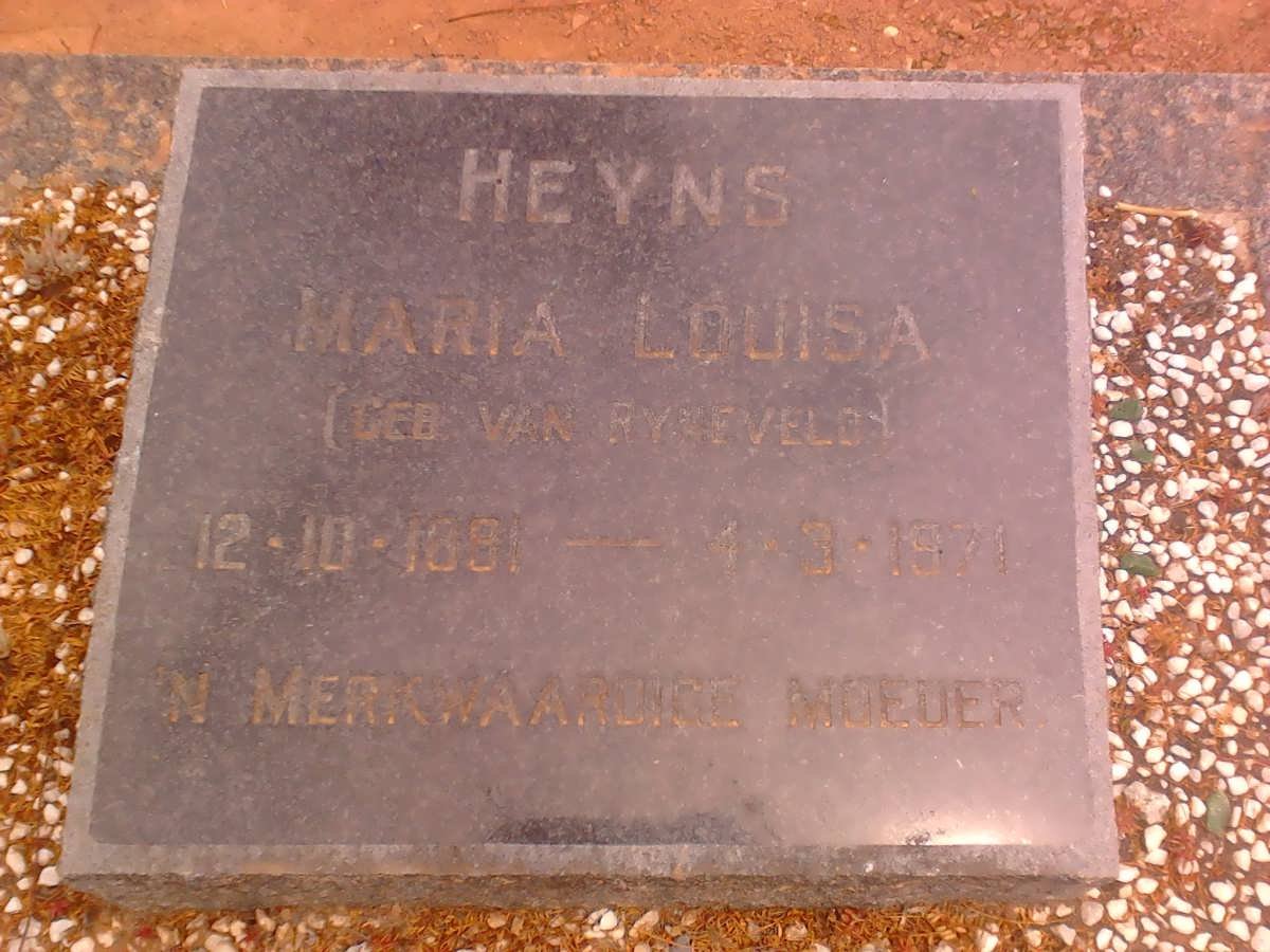 HEYNS Maria Louisa nee VAN BYLEVELD 1891-1971