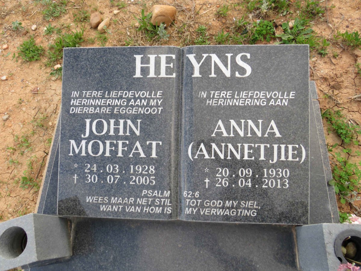 HEYNS John Moffat 1928-2005 & Anna 1930-2013