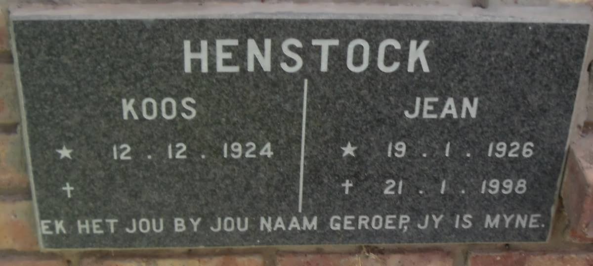 HENSTOCK Koos 1924- &amp; Jean 1926-1998