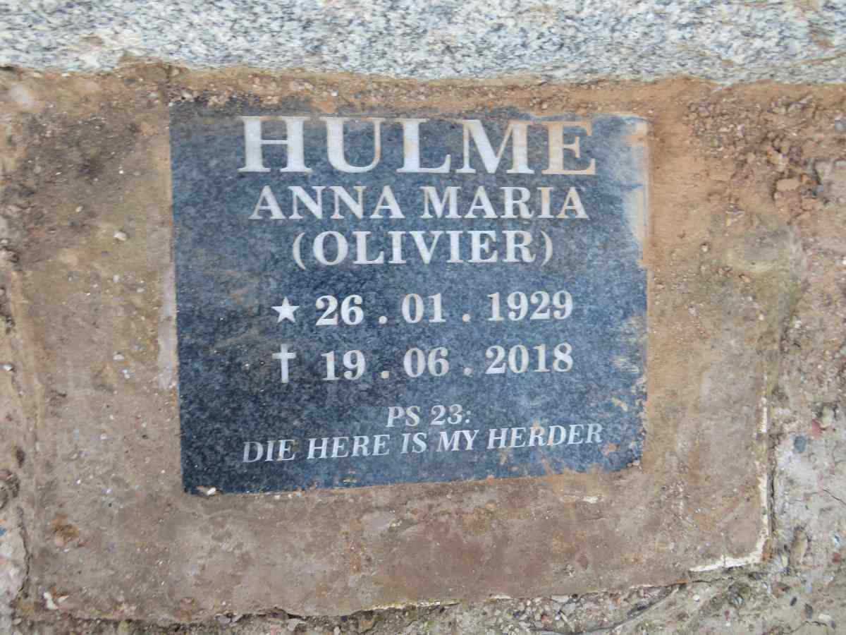 HULME Anna Maria nee OLIVIER 1929-2018