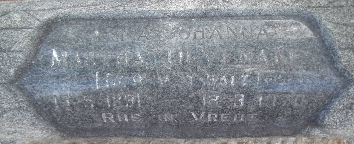 HUVENAM Anna Johanna Martha nee V.D. WALT 1881-1970