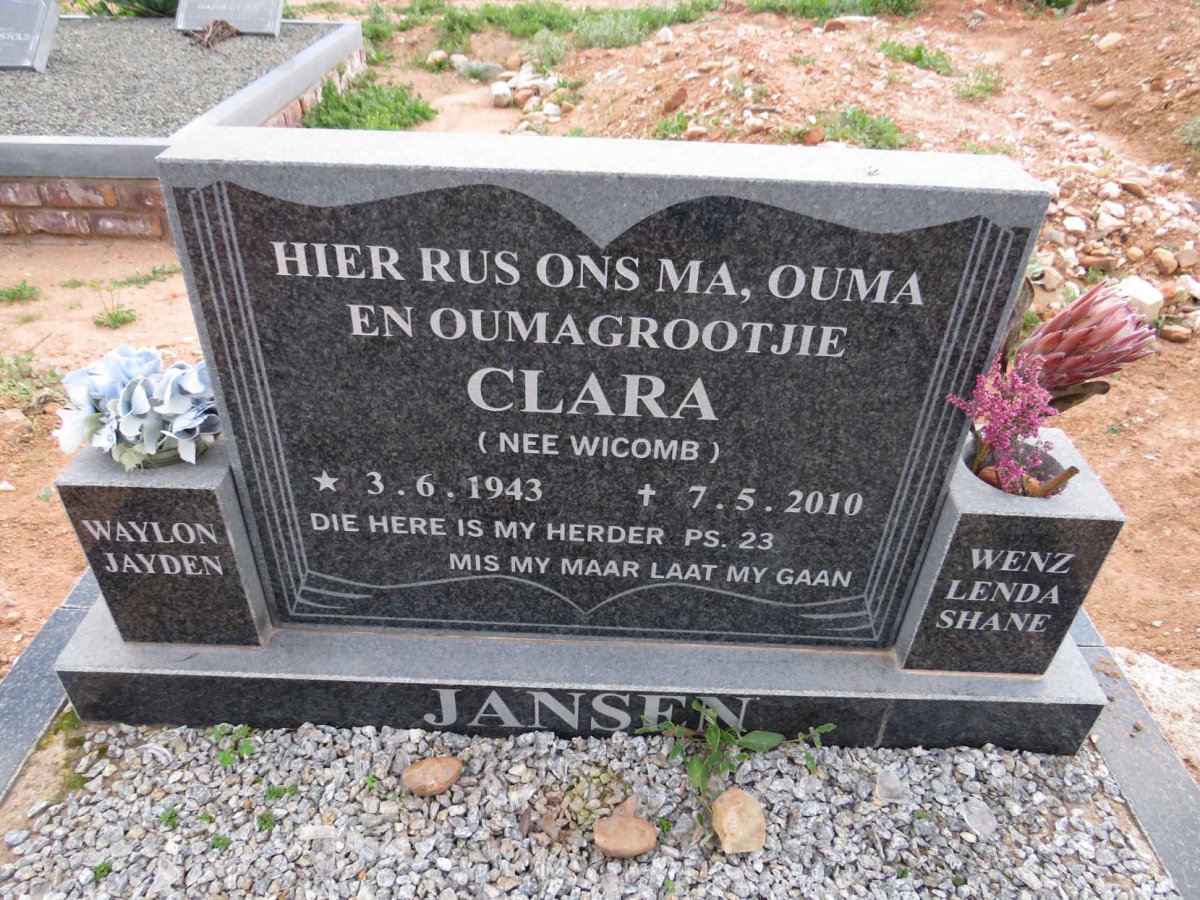 JANSEN Clara nee WICOMB 1943-2010