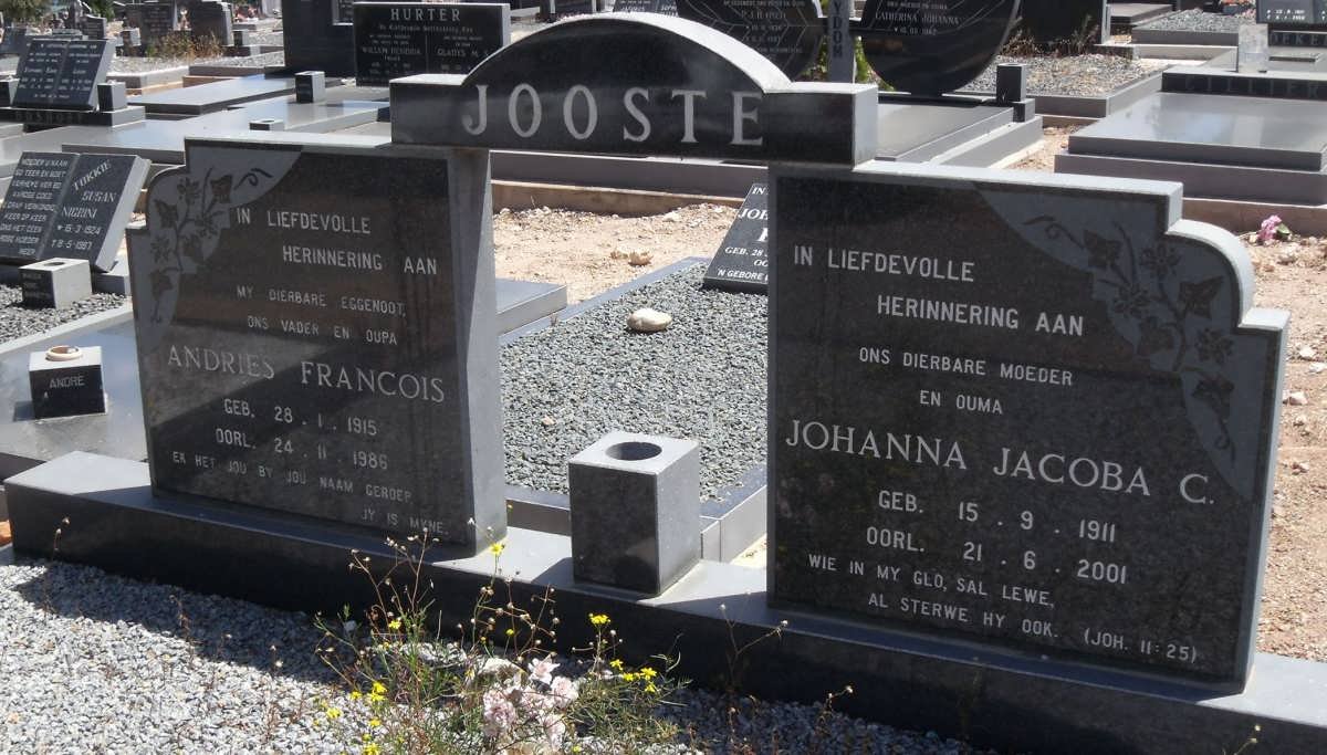 JOOSTE Andries Francois 1915-1986 &amp; Johanna Jacoba C. 1911-2001