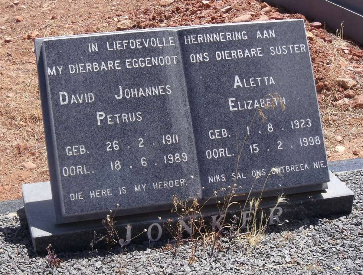 JONKER David Johannes Petrus 1911-1989 &amp; Aletta Elizabeth  1923-1998
