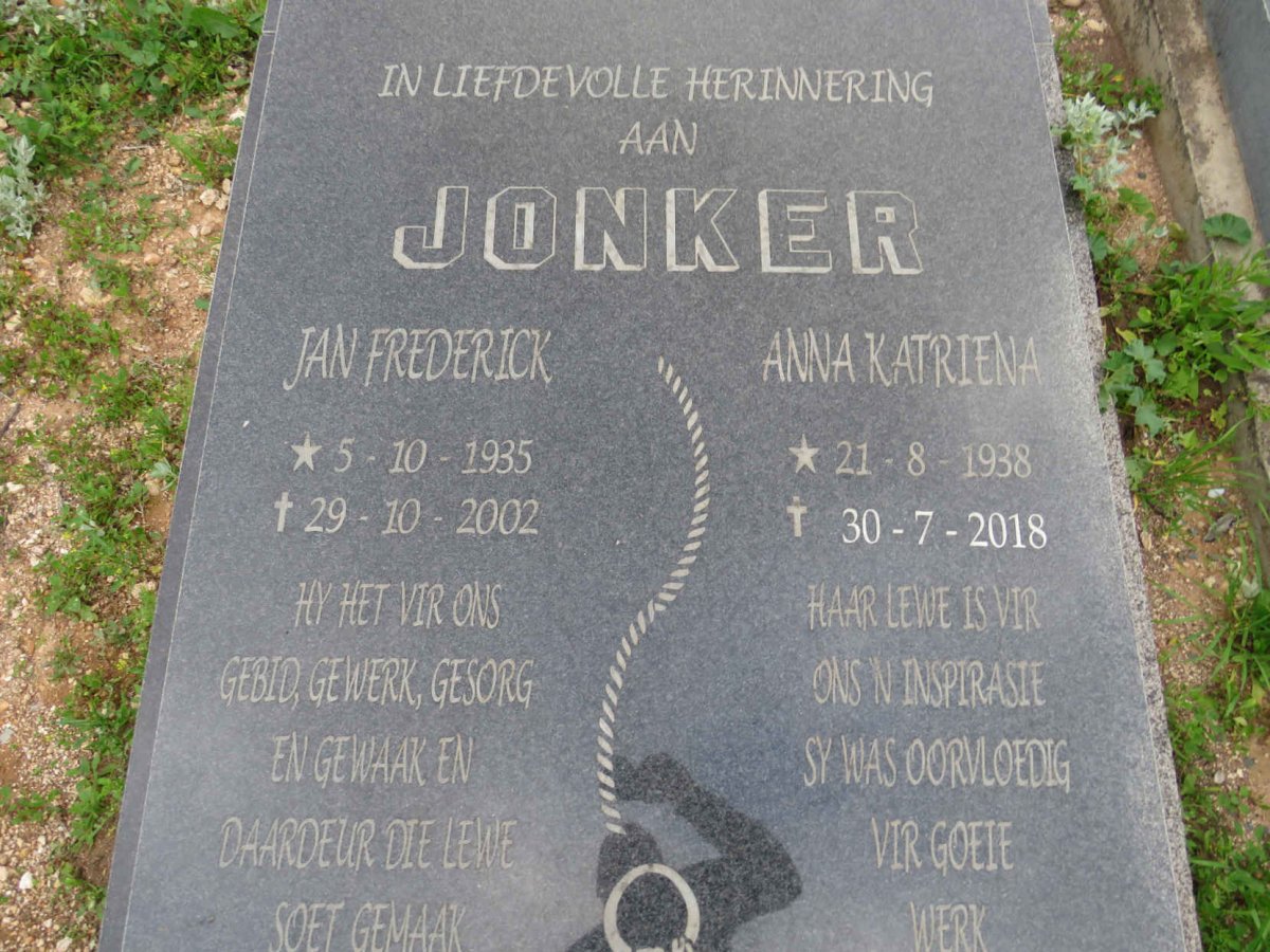 JONKER Jan Frederick 1935-2002 & Anna Katriena 1938-2018