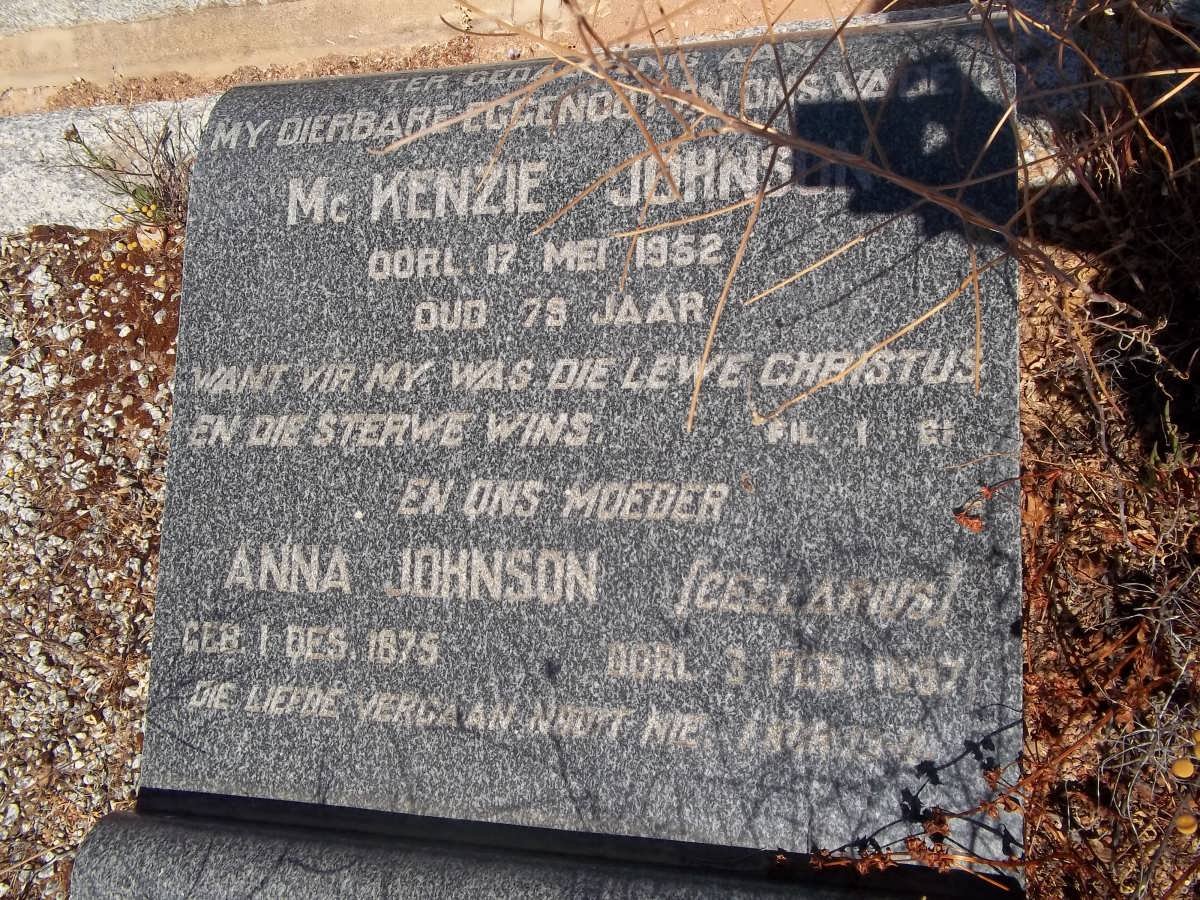JOHNSON Mc Kenzie -1952 &amp; Anna CELLARIUS 1875-1957