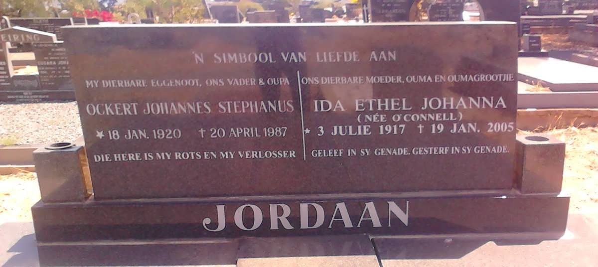 JORDAAN Ockert Johannes Stephanus 1920-1987 &amp; Ida Ethel Johanna O'CONNELL 1917-2005
