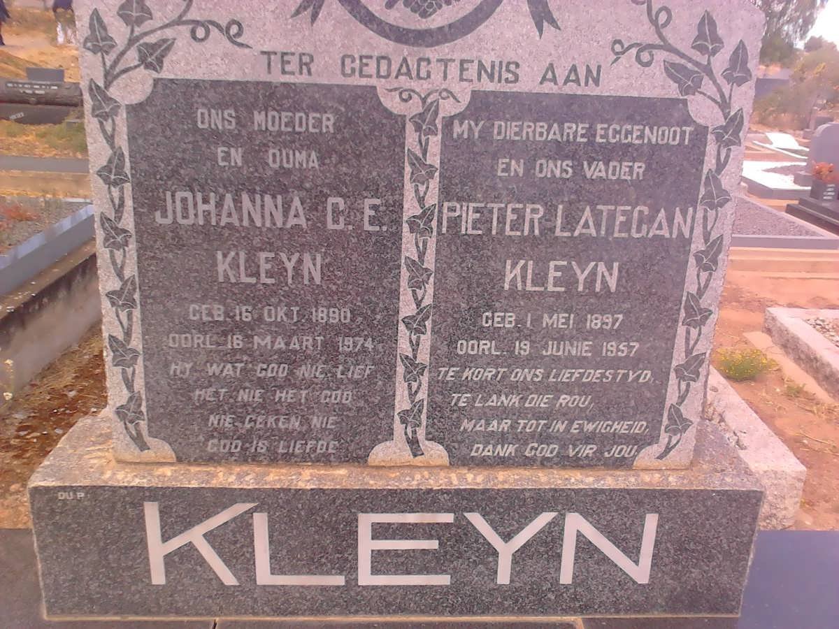 KLEYN Pieter Lategan 1897-1957 &amp; Johanna C.E. 1890-1974