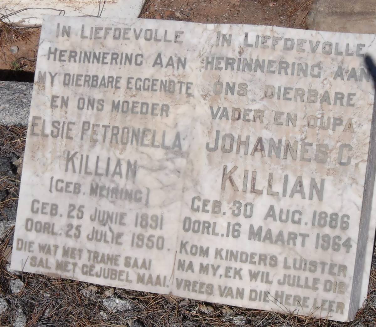 KILLIAN Johannes C. 1886-1964 &amp; Elsie Petronella MEIRING 1891-1950