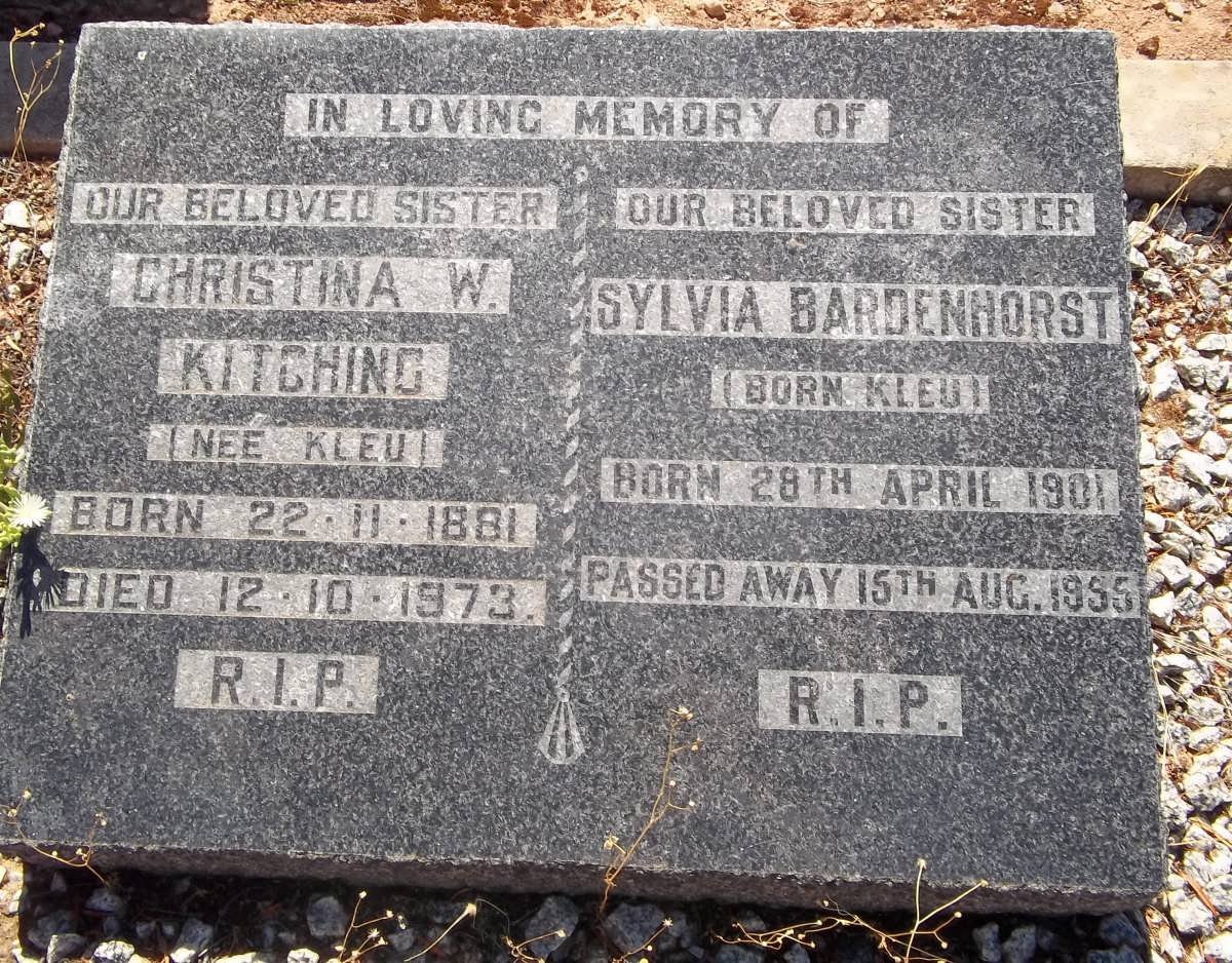 KITCHING Christina W. nee KLEU 1881-1973 :: BADENHORST Sylvia nee KLEU 1901-1955