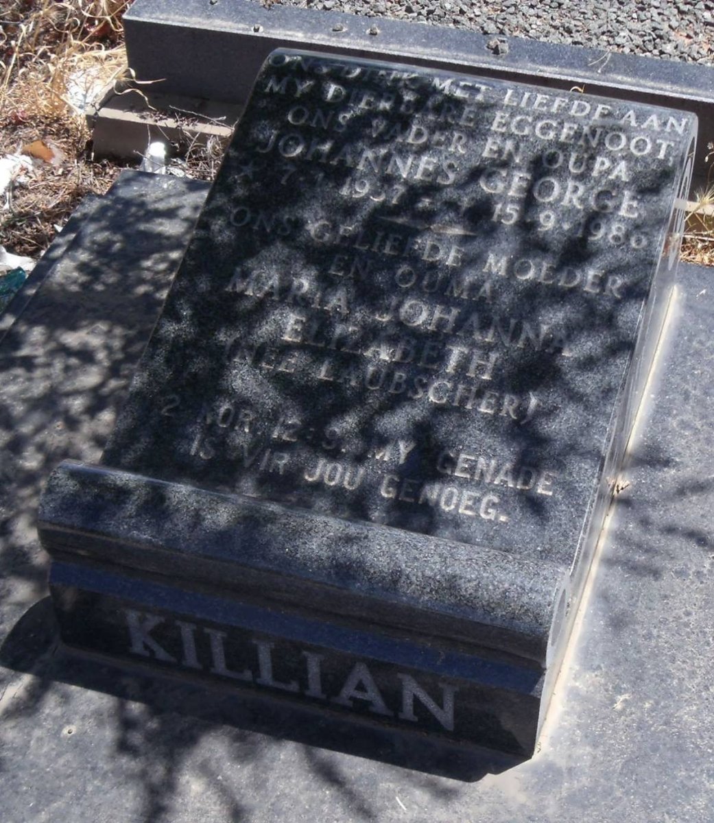 KILLIAN Johannes George 1937-1986 &amp; Maria Johanna Elizabeth LAUBSCHER 