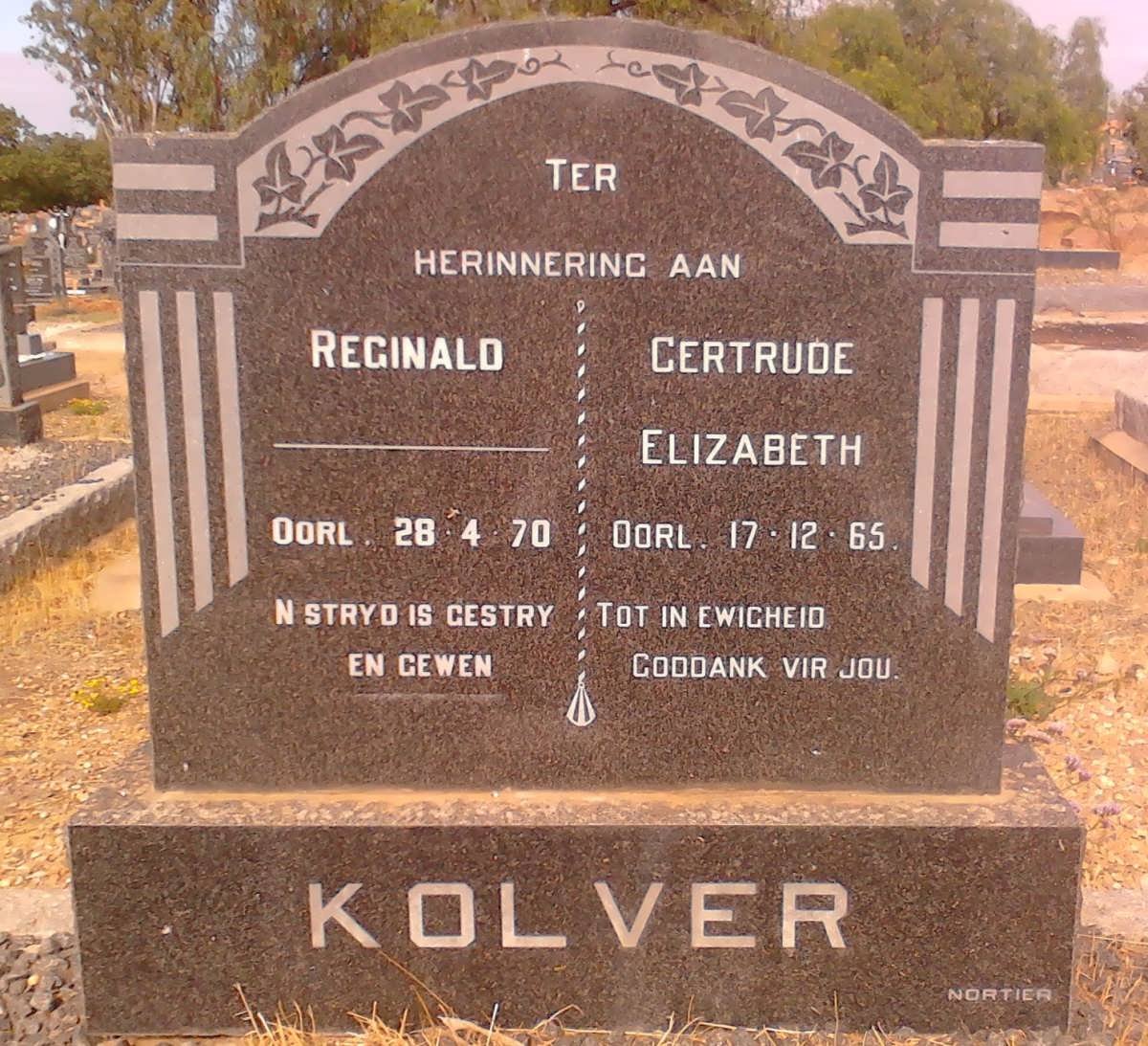 KOLVER Reginald -1970 &amp; Gertrude Elizabeth -1965