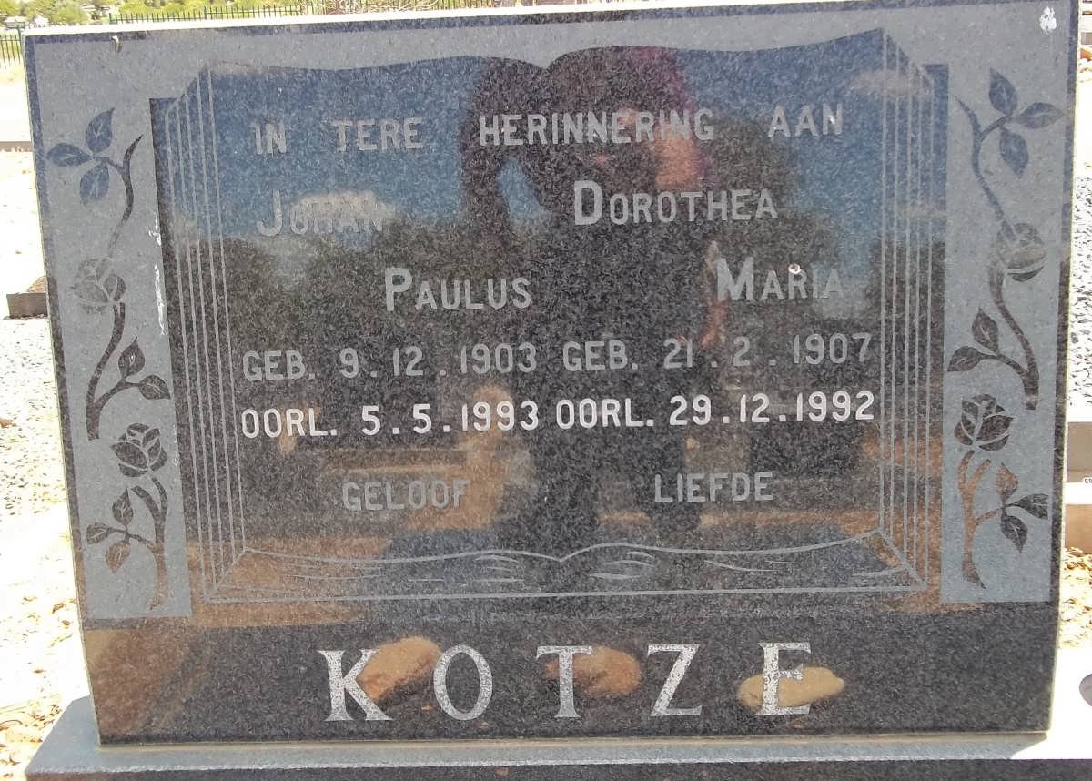 KOTZE Johan Paulus 1903-1993 &amp; Dorothea Maria 1907-1992