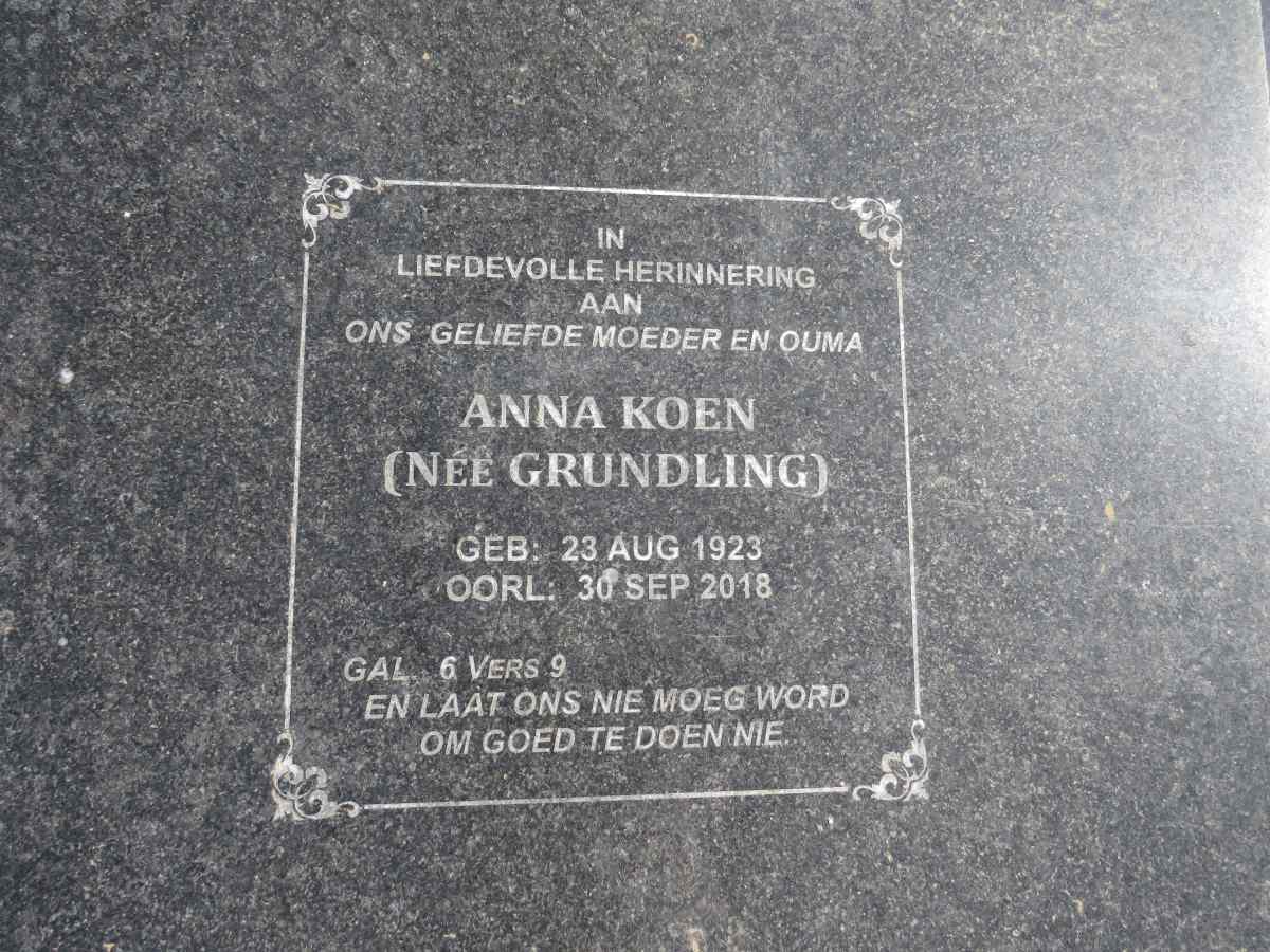 KOEN Anna nee GRUNDLING 1923-2018