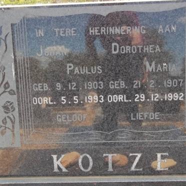 KOTZE Johan Paulus 1903-1993 &amp; Dorothea Maria 1907-1992