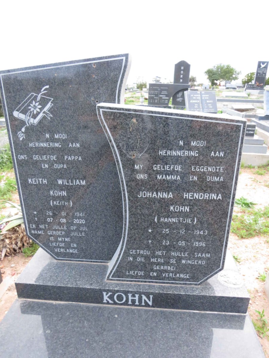 KOHN Keith William 1941-2020 & Johanna Hendrina 1943-1996