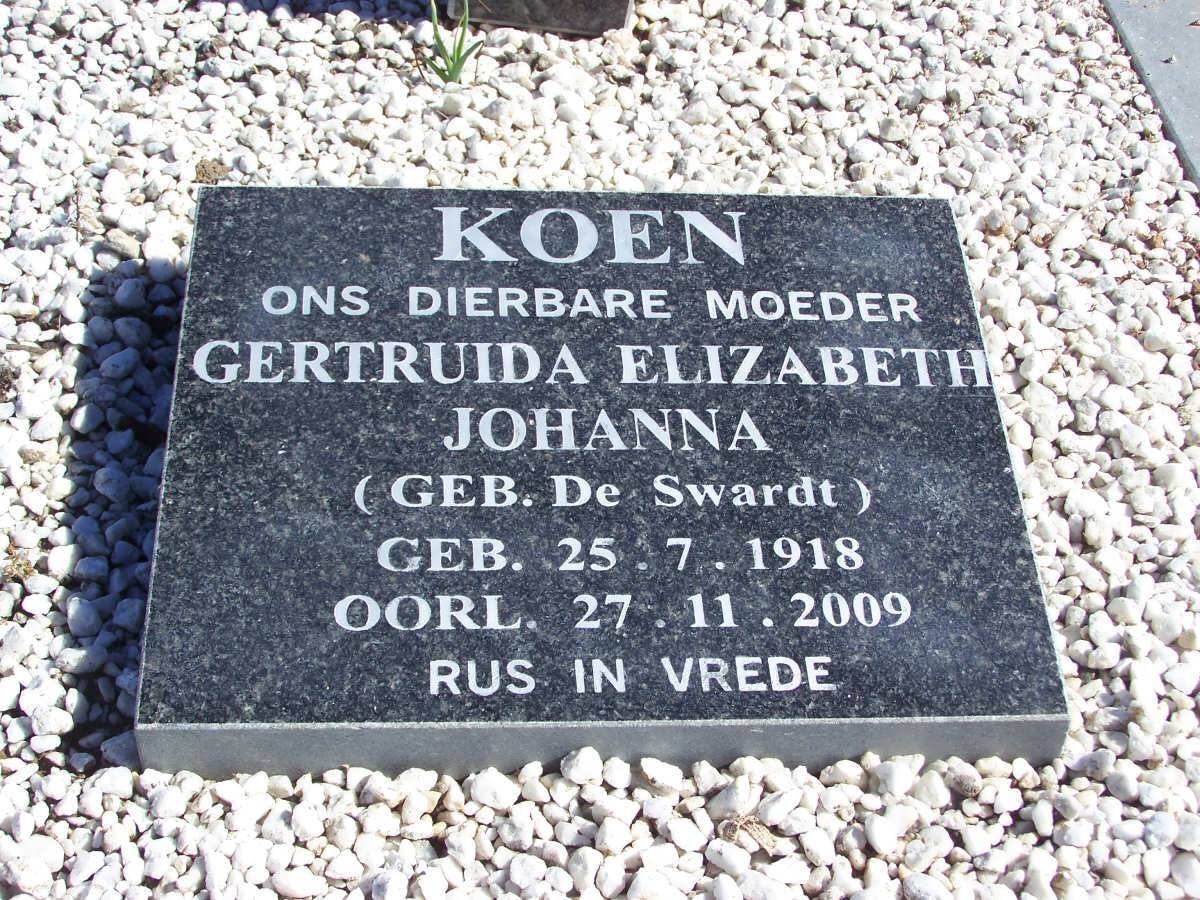 KOEN Gertruida Elizabeth Johanna nee DE SWARDT 1918-2009