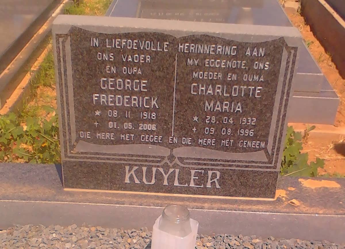 KUYLER George Frederick 1918-2006 &amp; Charlotte Maria 1932-1996