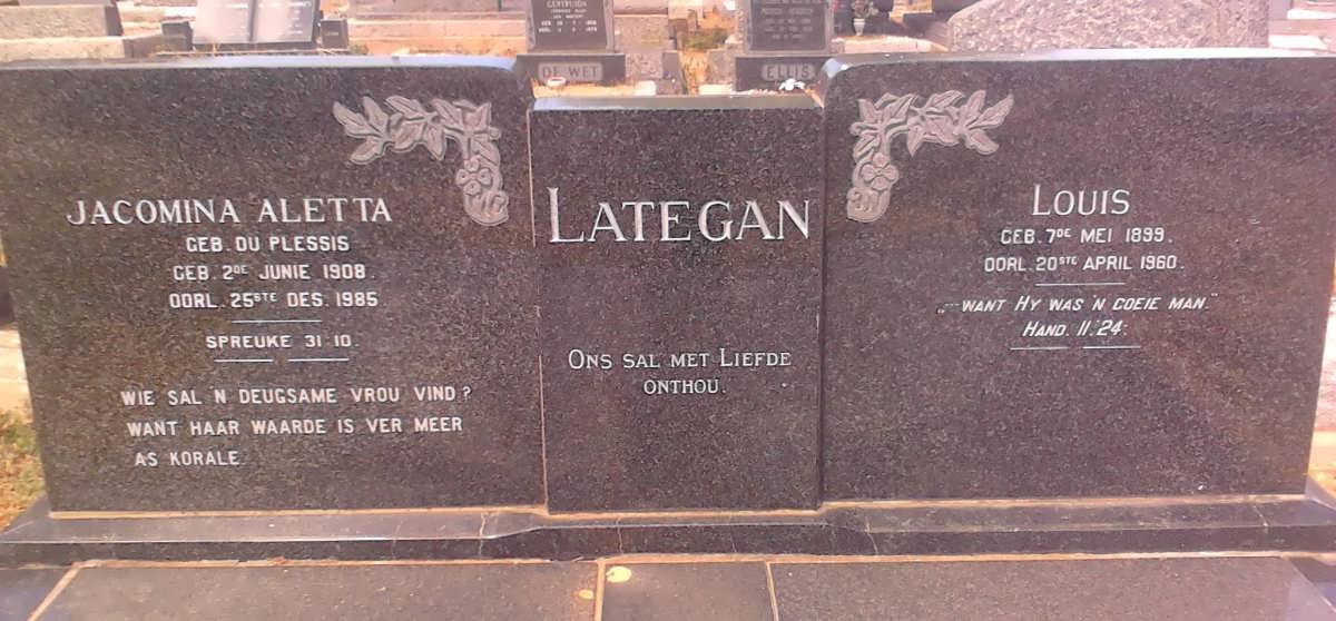 LATEGAN Louis 1899-1960 &amp; Jacomina Aletta DU PLESSIS 1908-1985