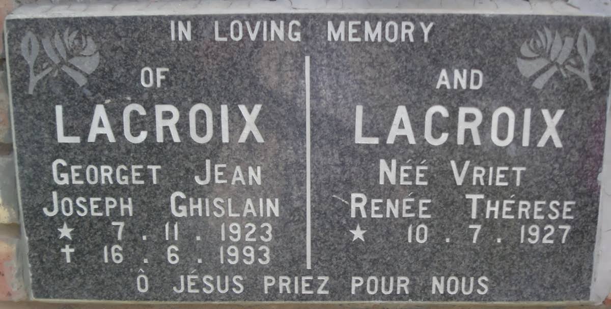 LACROIX Georget Jean Joseph Ghislain 1923-1993 &amp; Renée Thérese VRIET 1927-