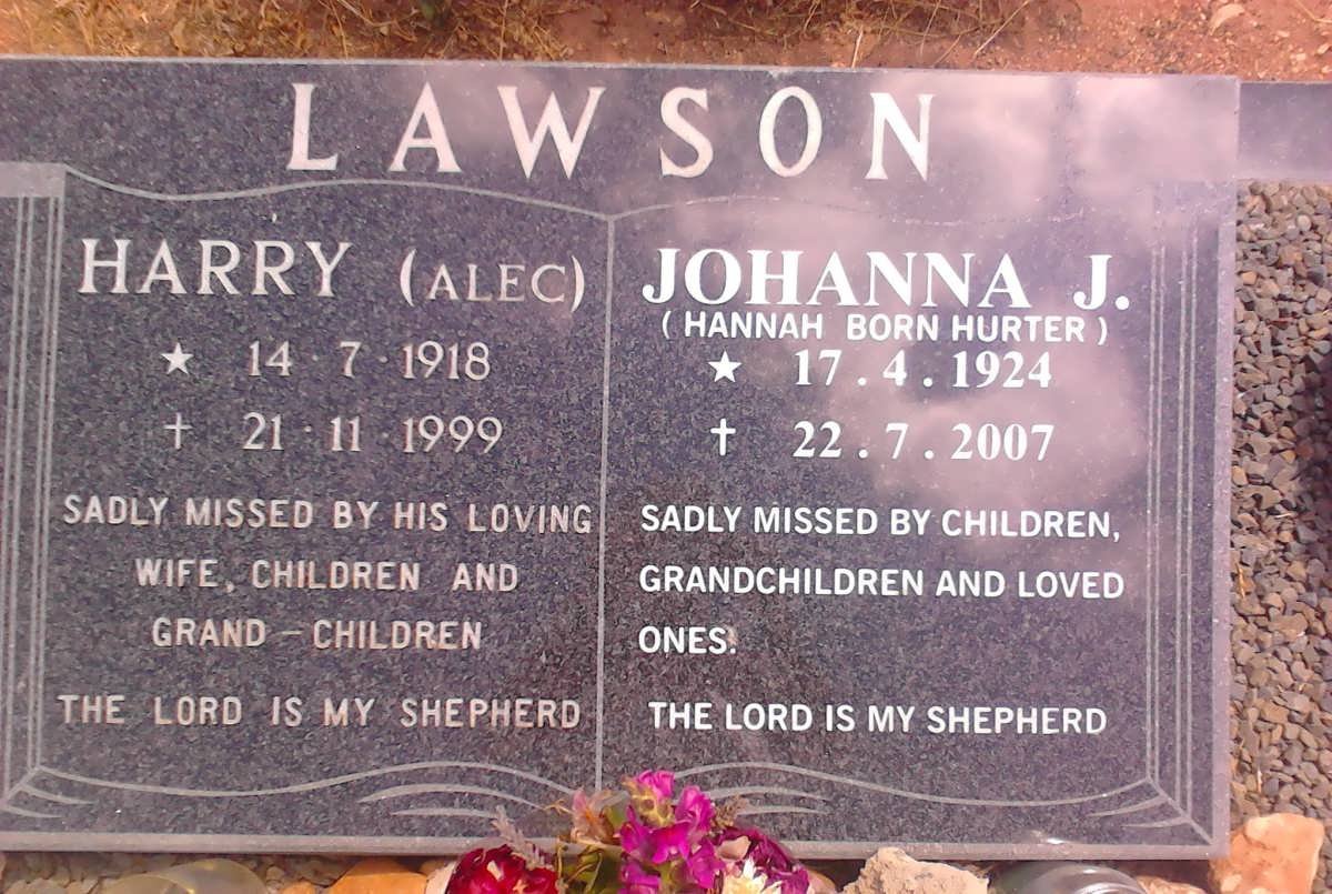 LAWSON Harry 1918-1999 &amp; Johanna J. HURTER 1924-2007